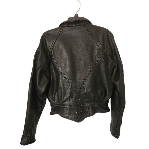 Classic Leather Vintage Women's Black Leather Biker Jacket Small - Picture 5 of 10